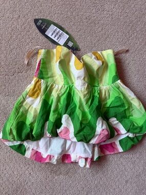 NWT FARM Rio Green Multi-Color Ruffle Strapless Top- lined